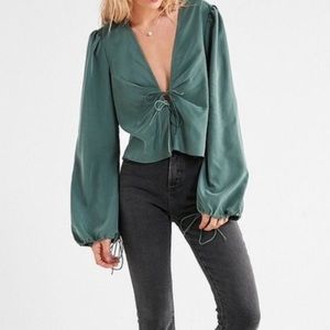 Urban Outfitters Green Tie Blouse
